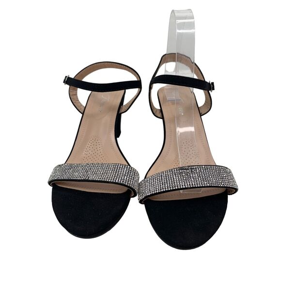 Forever Womens Black Rhinestone-Embellished Block Heel Sandals size 9 - Picture 2 of 10